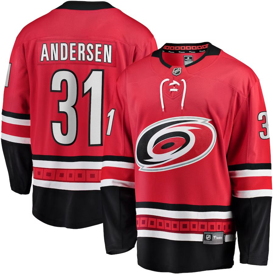 Men Carolina Hurricanes 31 Frederik Andersen Fanatics Branded Red Home Breakaway Player NHL Jersey